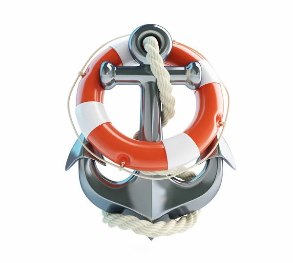 Anchor and Life Buoy on a white background — Stock Photo, Image