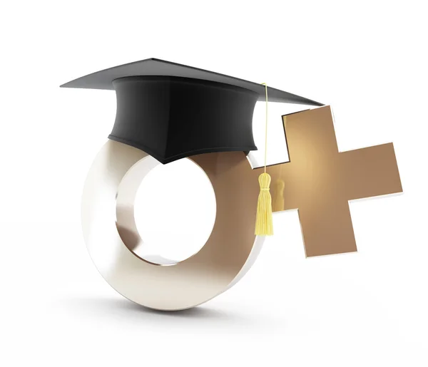 Girls' school. graduation cap, sign woman on a white background — Stock Photo, Image