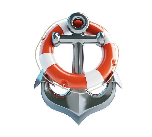 Anchor and Life Buoy on a white background — Stock Photo, Image