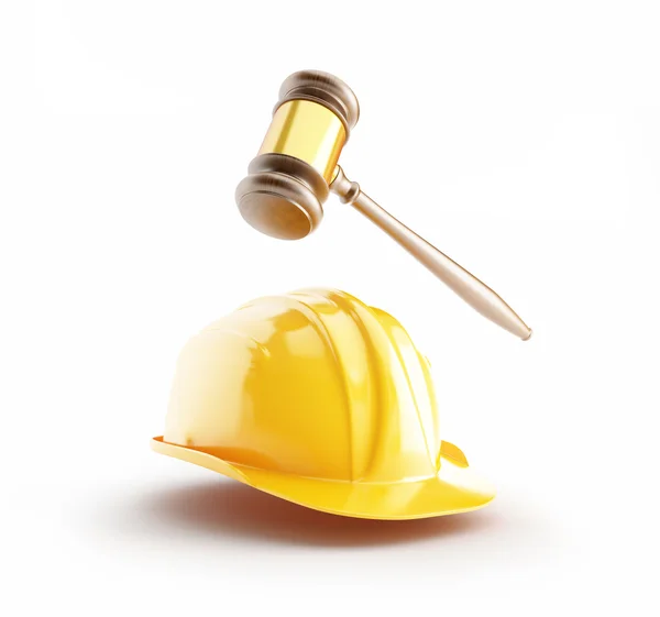Construction helmet, wood gavel, law — ストック写真