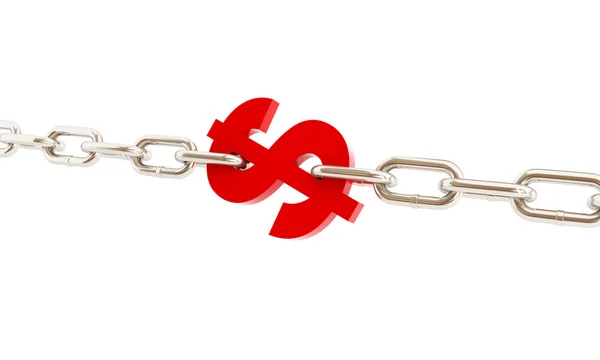 Dollar sign imprisoned in chains on a white background — Stock Photo, Image