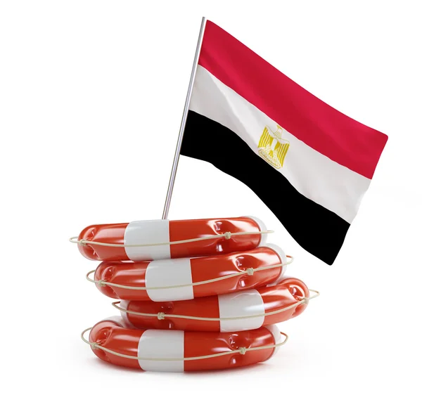 Флаг Египта в спасательном круге, спасательный круг, спасательный буй 3d Иллюстрации на белом фоне — стоковое фото