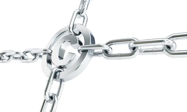 Ogniw łańcucha metalu ilustracje 3d znak praw autorskich na białym tle — Zdjęcie stockowe