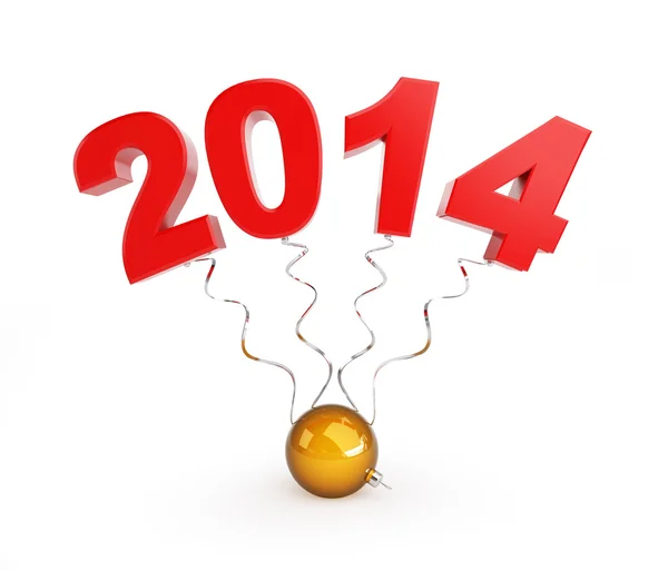 Kerstmis glas bal, nieuwe jaar 2014 op een witte achtergrond — Stockfoto