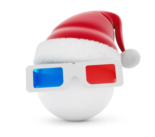 3d glasses ball santa hat on a white background — Stock Photo, Image