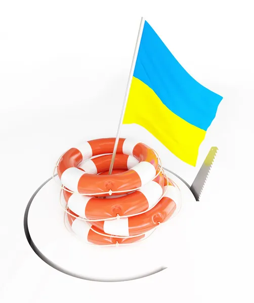 Ukrainas flagg for livbøyer sager kutter rundt – stockfoto