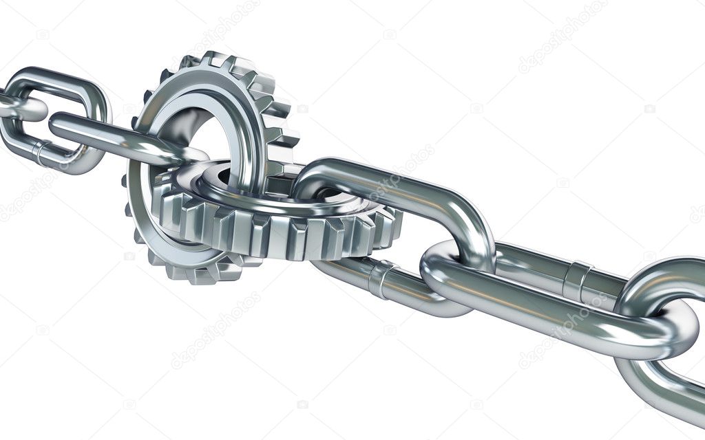 chain links machine gear on a white background