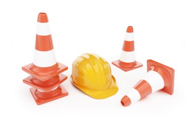 yol koni hardhat beyaz zemin üzerine