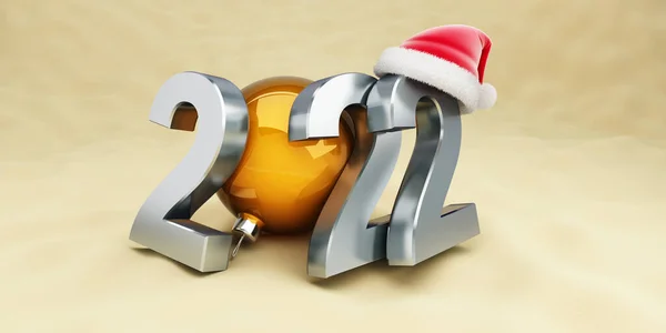 New Year 2022 Beach Santa Hat Illustration Rendering — Stock Photo, Image