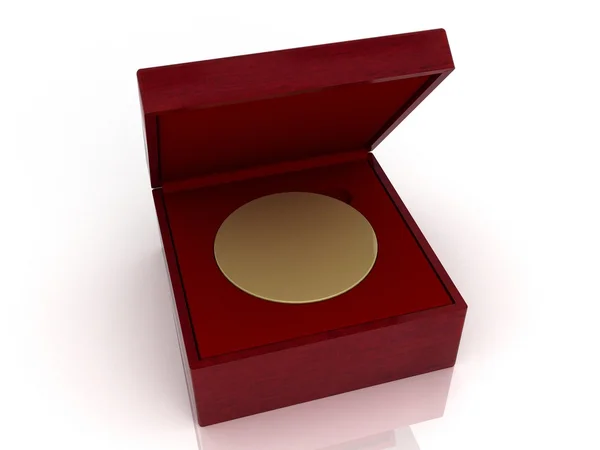 Golden medal in red gift box — Stock Photo, Image