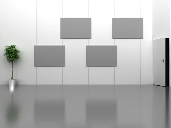Dunkler Galerieinnenraum mit leerem Rahmen an der Wand — Stockfoto