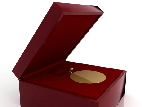 Golden medal in red gift box — Stock Photo, Image