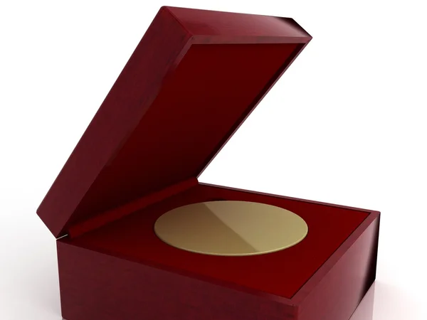 Golden medal in red gift box — Stock Photo, Image