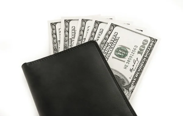 US dollars in a black wallet isolated on white — Stock Photo, Image