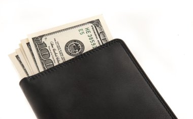 Bizi dolar üzerinde beyaz izole siyah bir cüzdan