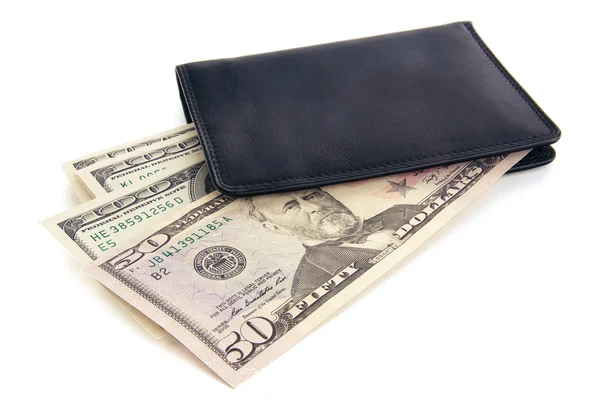 US dollars in a black wallet isolated on white — Stock Photo, Image