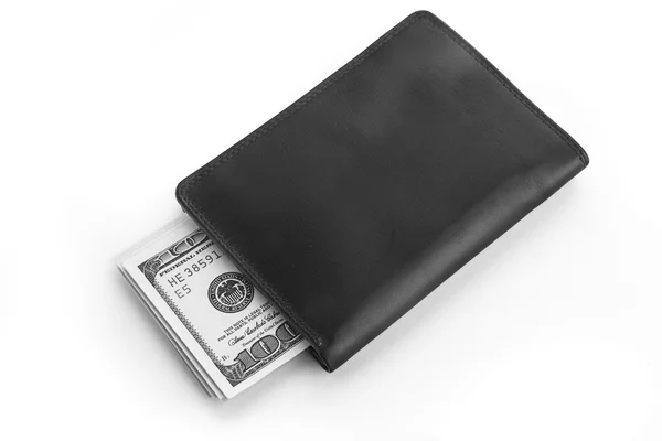 US dollars in a black wallet isolated on white — Stock Photo, Image