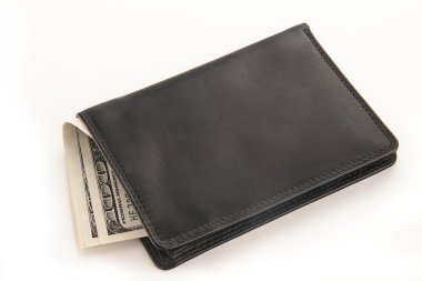 Bizi dolar üzerinde beyaz izole siyah bir cüzdan