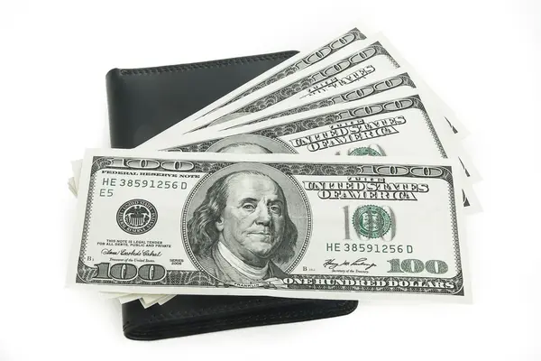 US dollars in a black wallet isolated on white — Stock Photo, Image