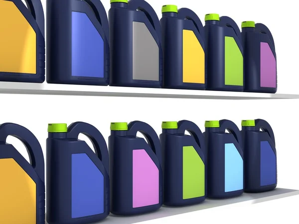 Jerrycans with car engine oil - isolated — Stock Photo, Image