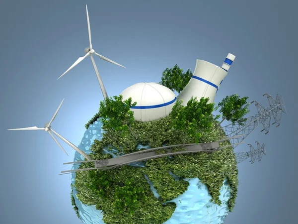 Zdroje energie na zelené zemi — Stock fotografie