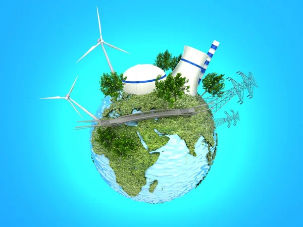 Energiequellen auf der grünen Erde — Stockfoto
