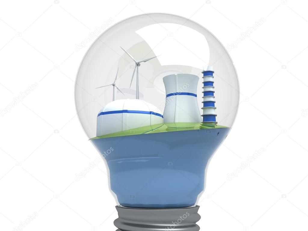 Wind turbines and atomic station in the bulb