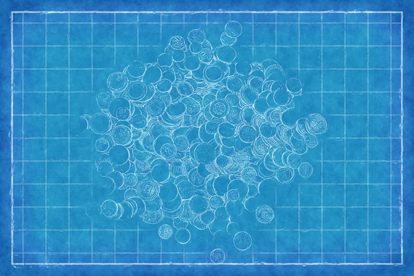 Montón de monedas - Blue Print — Foto de Stock
