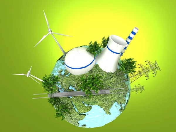 Źródeł energii na zielonej ziemi — Zdjęcie stockowe