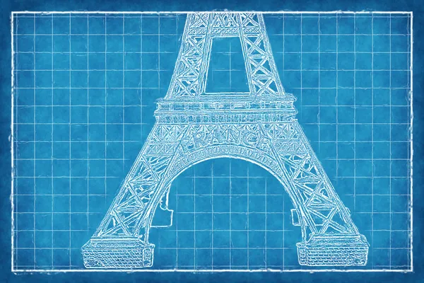Miniatura de metal de la Torre Eiffel - Blue Print —  Fotos de Stock