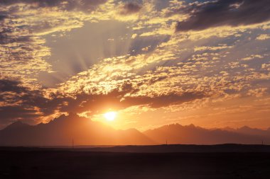 günbatımı Desert - sahara rocky Dağları