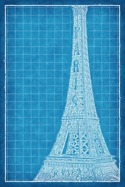 Eiffel Tower Metal Miniature - Blue Print — Stock Photo, Image