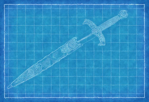 Starověký meč - modrý tisk — Stock fotografie