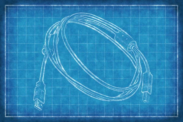 Cable with connectors - Blue Print — Stock Photo, Image