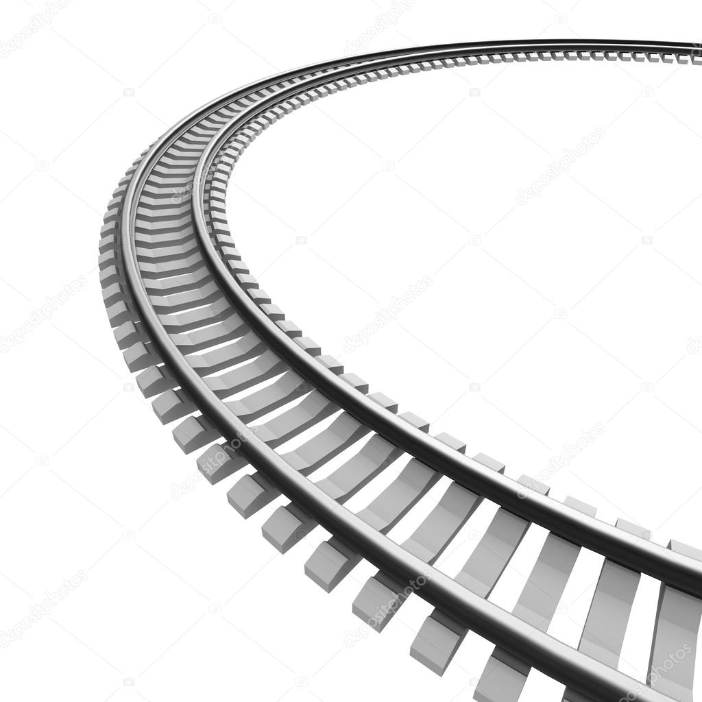 Single curved railroad track isolated