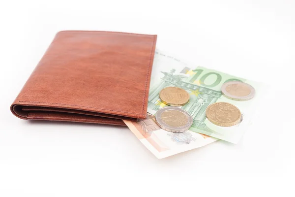 Brown wallet with EU money — Stock Photo, Image