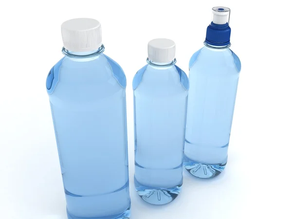 Flessen water geïsoleerd op witte achtergrond — Stockfoto