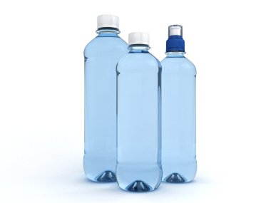 Beyaz arkaplanda izole edilmiş su şişeleri
