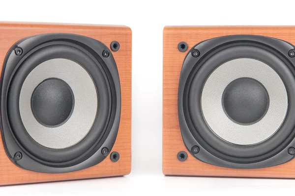 Wooden sound speakers isolated on white background — Stock Photo, Image