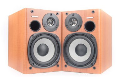 beyaz izole ahşap ses hoparlörleri