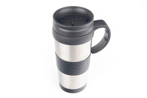 Metal coffee mug, isolated on white background — Stock Photo, Image