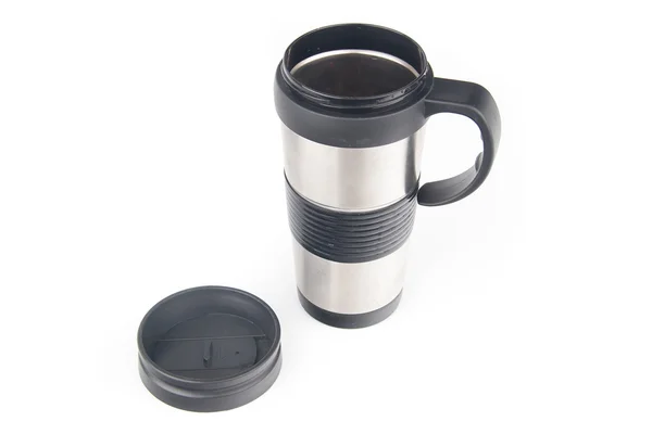 Metall kaffe mugg, isolerad på vit bakgrund — Stockfoto