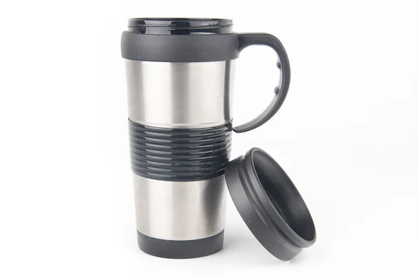 Tazza di caffè in metallo, isolata su sfondo bianco — Foto Stock