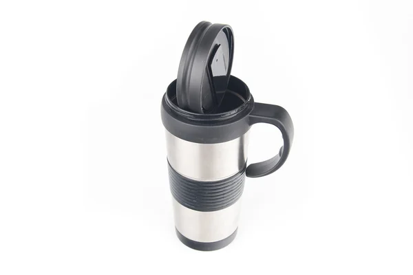 Metall kaffe mugg, isolerad på vit bakgrund — Stockfoto