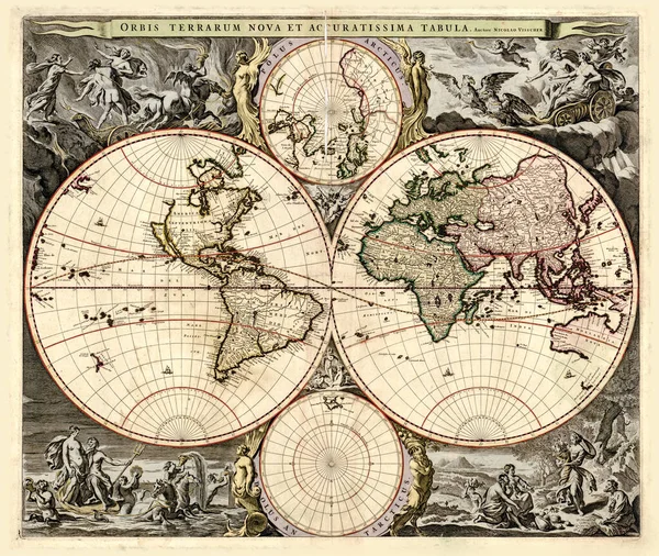 Yüksek Kaliteli Antik Dünya Haritası Nicolao Visscher 1649-1702