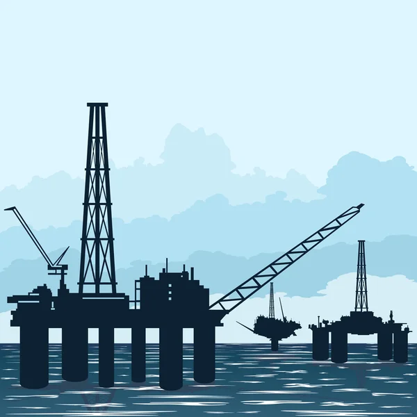 Oil platforms at sea — Stock Vector