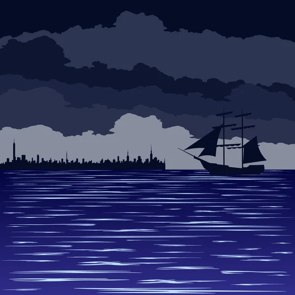 Noche en el mar — Vector de stock