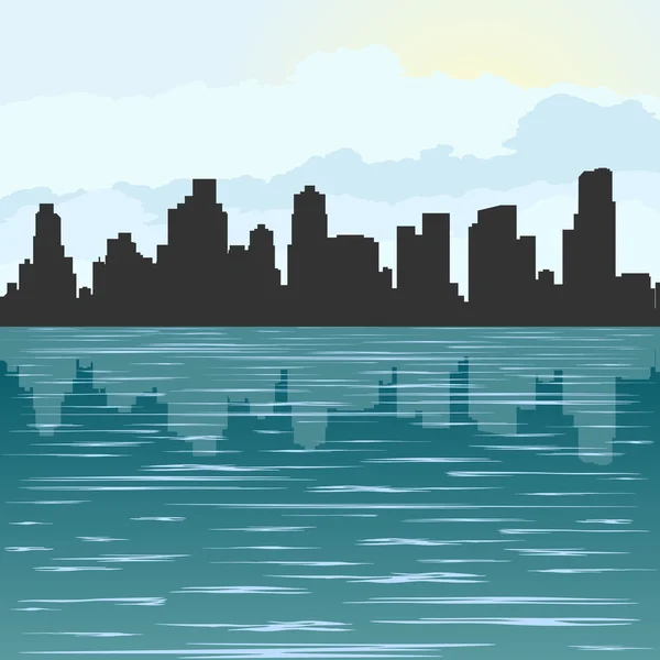 Contorno de la ciudad en el mar — Vector de stock