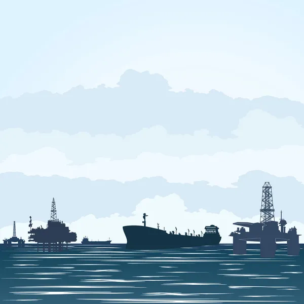 Derricks et pétroliers — Image vectorielle