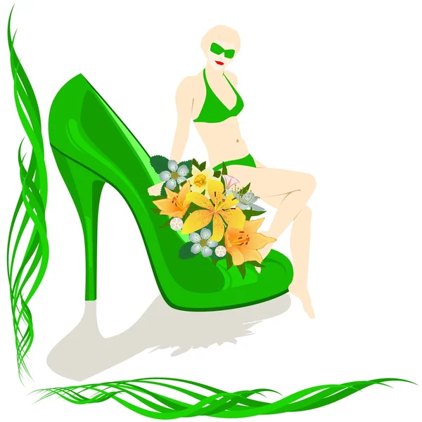 Shoes with flowers and girl — Stock Vector